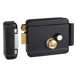 Cerradura Eléctrica con Botón de Salida / Incluye Llave  / Exterior / Izquierda / Color Negro