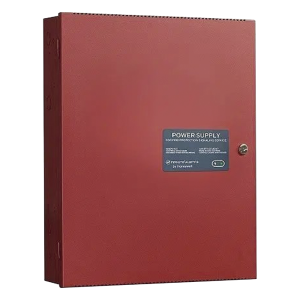 Fuente de poder remota de 6 amperes y 24 Vcc con cargador de batería para paneles de detección de incendio de 12 o 24 V, gabinete rojo