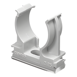 Soporte de presión (Abrazadera), PVC Auto-extinguible, abierto para tubería de 20 mm