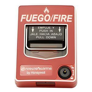 Estación manual de doble acción contra incendio, convencional, rotulado bilingüe FIRE/FUEGO y reset con llave