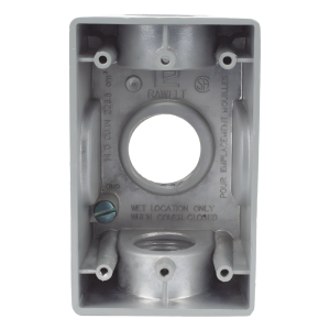 Caja Condulet FS de 1" (25.4 mm ) con tres bocas una arriba y una atrás a prueba de intemperie.