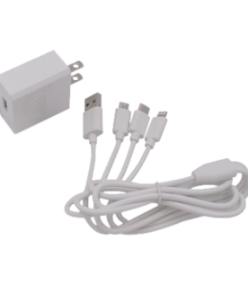 Cargador de pared USB de 5 Vcc 2A / Multi-puertos / USB-C / Micro USB / Tipo C / Lightning (iPhone) / Extensión de cable 1.2 metros