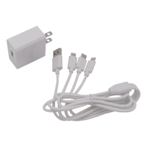 Cargador de pared USB de 5 Vcc 2A / Multi-puertos / USB-C / Micro USB / Tipo C / Lightning (iPhone) / Extensión de cable 1.2 metros