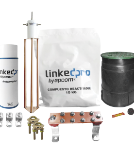 Kit Puesta a Tierra 30A / Electrodo Cobre Electrolítico / Diseño Delta / Filtro Equipotencial / Compuesto 12 kg / Barra Unión + Conectores + Registro