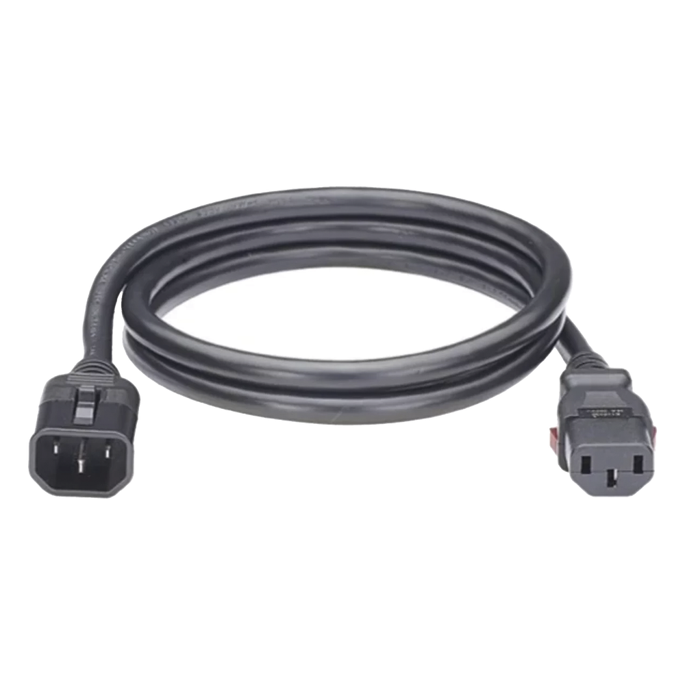 Cable de Alimentación Eléctrica Con Bloqueo de Seguridad, de IEC C14 a IEC C13, 1.2 Metros de Largo, Color Negro, 1 Pieza
