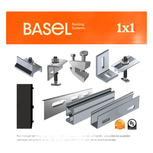 Sistema de Montaje Solar BASEL / Flat Roof Single Row / 1 Modulo / Riel N RAIL 4.72 / Soportes N3 BASEL / Resistencia Viento 140 km/h / Inclinacion 15 Grados