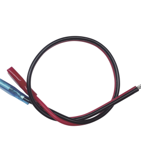 Cables en Paquete Dual / Cable Rojo y Negro / 30 cm (11.81 Pulgadas) / Terminal F1 en un Extremo / Puntas Libres en el Otro / Conexión a Baterías de Respaldo