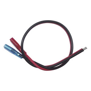 Cables en Paquete Dual / Cable Rojo y Negro / 30 cm (11.81 Pulgadas) / Terminal F1 en un Extremo / Puntas Libres en el Otro / Conexión a Baterías de Respaldo