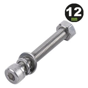 1 Tornillo Allen Milimétrico de Acero Inoxidable  M8-1.25 x 12/ Con 1 Tuerca, 1 Arandela de Presión y 1 Plana / Para Montajes de Módulos Foto Voltaicos .