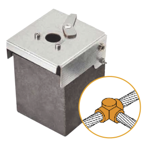 Molde de Grafito Horizontal Unión en T / Cable 2/0 AWG (70 mm²) / 70 Soldaduras / Acero Electrogalvanizado / Normativa UNE 21186