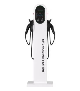 Estación de Carga para Vehículos Eléctricos / Tipo Pedestal / Doble Conector Tipo 1 (SAE J1772) / 48 A / 11.5 kW por Puerto / Pantalla LCD 4.3 in (10.9 cm) / RFID / Protección IP54 / Chasis SGCC Galvanizado