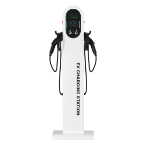 Estación de Carga para Vehículos Eléctricos / Tipo Pedestal / Doble Conector Tipo 1 (SAE J1772) / 48 A / 11.5 kW por Puerto / Pantalla LCD 4.3 in (10.9 cm) / RFID / Protección IP54 / Chasis SGCC Galvanizado