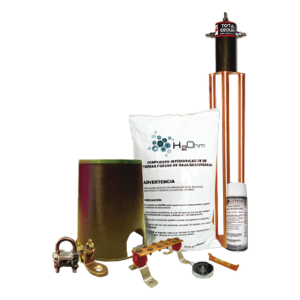 Kit de Tierra Física con Electrodo TG100AB y accesorios de instalación.