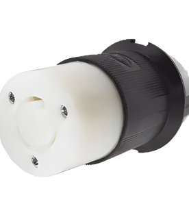 Conector Industrial con Bloqueo de Media Vuelta / 20 A 125 V CA / 2 Polos 3 Hilos / Nema L5-20R / Color Blanco y Negro.