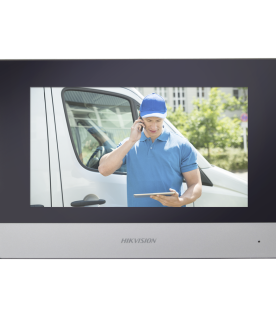 Monitor Hibrido IP WiFi Touch Screen 7" para DS-KIS303P / Vídeo en Vivo / PoE Estándar / Apertura Remota / Llamada Entre Monitores / Audio de dos vías / Policarbonato
