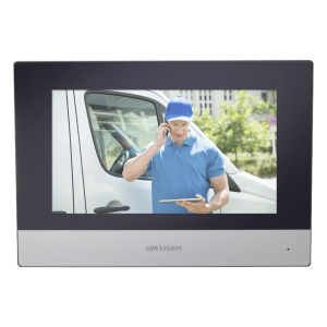 Monitor Hibrido IP WiFi Touch Screen 7" para DS-KIS303P / Vídeo en Vivo / PoE Estándar / Apertura Remota / Llamada Entre Monitores / Audio de dos vías / Policarbonato