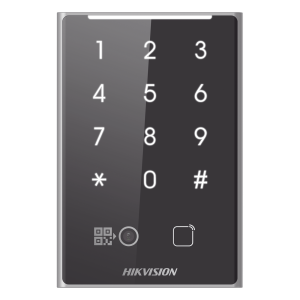 Lector de Tarjetas PROX EM y de Códigos QR / Teclado para Contraseña / Compatible con Controladores DSK2600 Series Hikvision / Comunicación RS485 y WIEGAND / IP65
