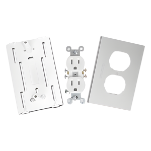 Contacto eléctrico doble, soporte y tapa de PVC auto extinguible y aluminio, universal (8191-10200)